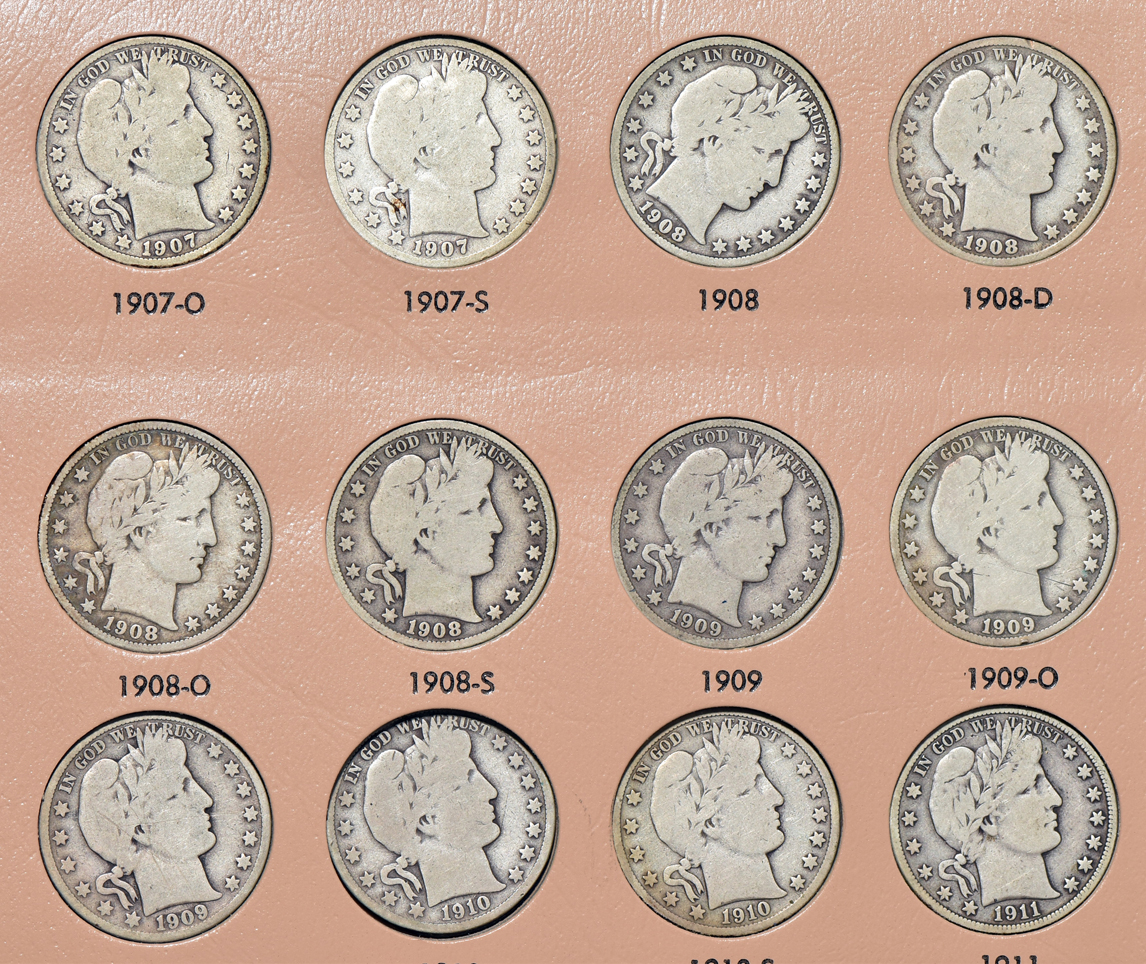 Collection of 73 different Barber half dollars in a Dansco 7150 album (two 1894-S, no 1913)