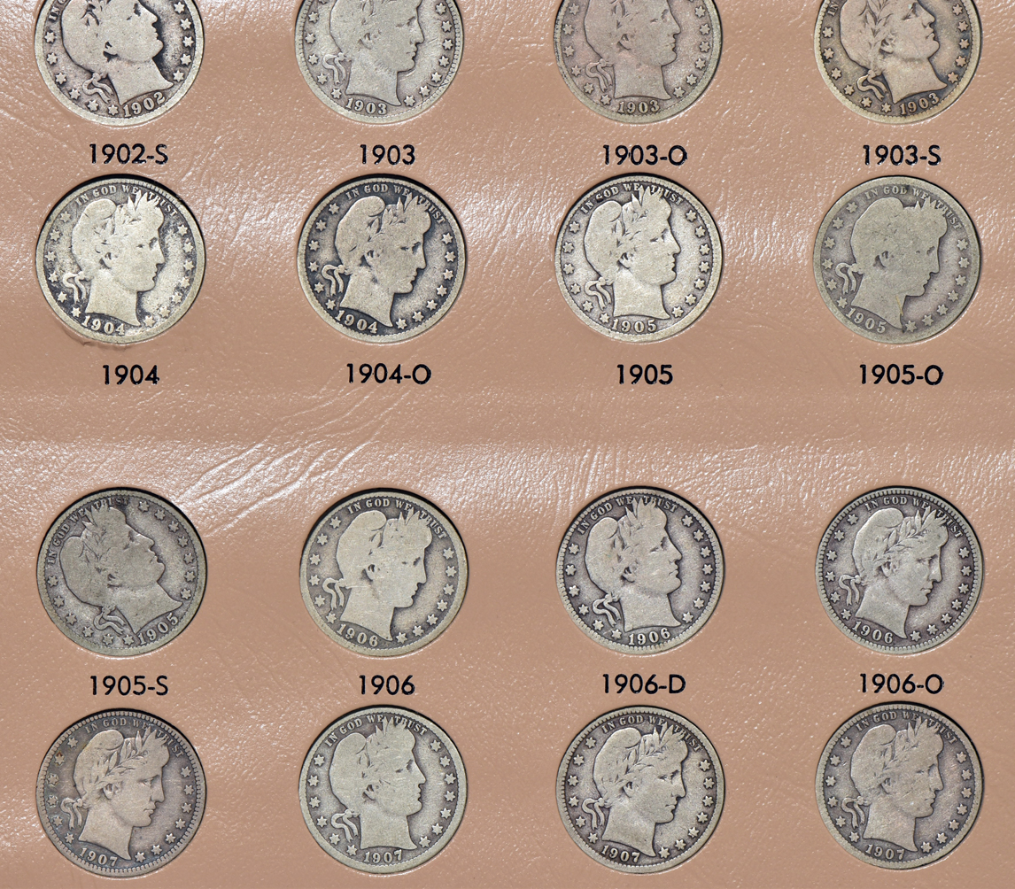 Collection of 71 different Barber quarters in a Dansco 7130 album