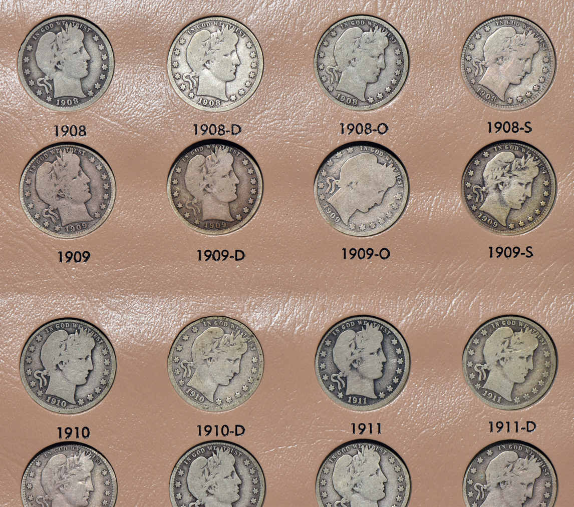 Collection of 71 different Barber quarters in a Dansco 7130 album