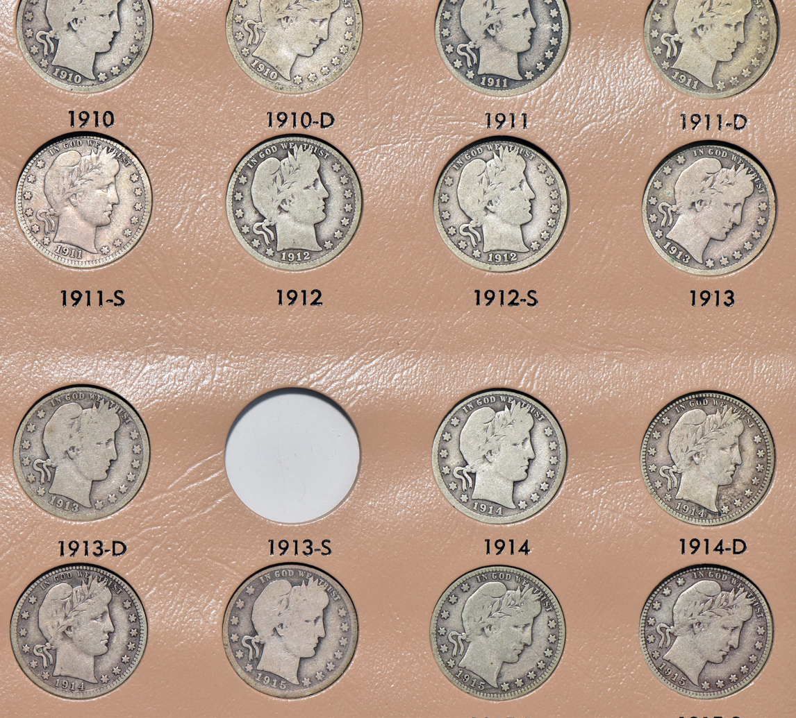 Collection of 71 different Barber quarters in a Dansco 7130 album