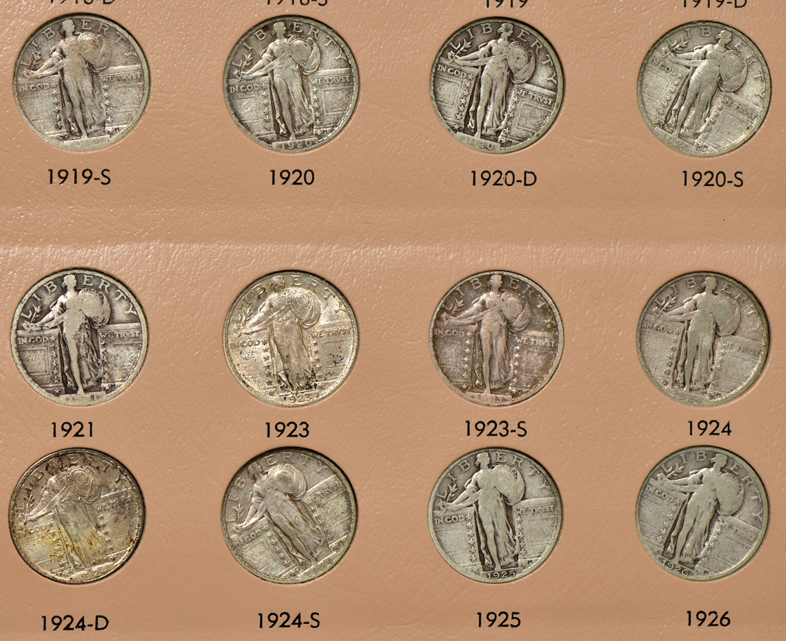 Collection of 32 different Standing Liberty quarters, 1917 Ty. 1 through 1930-S, in a Dansco 7132 album