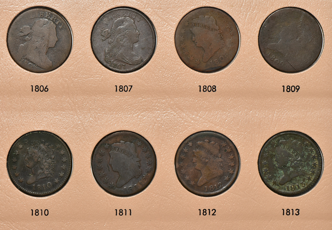 Collection of 58 different large cents in a Dansco 7099 album