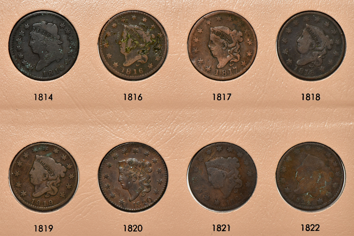 Collection of 58 different large cents in a Dansco 7099 album