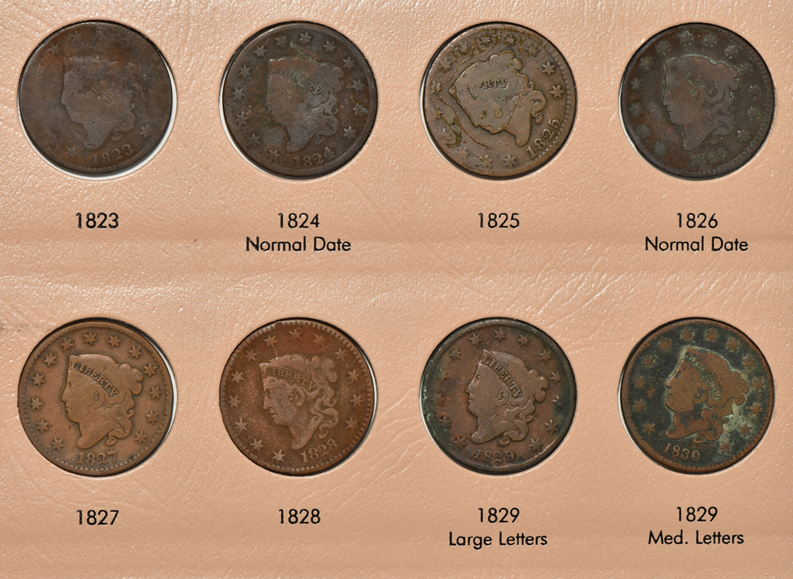 Collection of 58 different large cents in a Dansco 7099 album