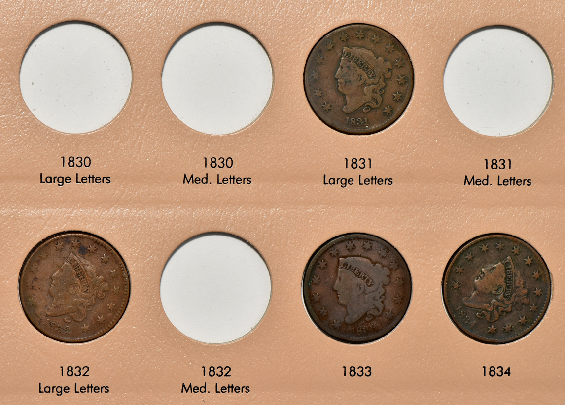 Collection of 58 different large cents in a Dansco 7099 album
