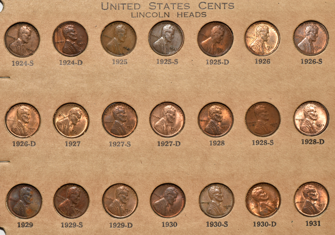 Collection of Lincoln cents 1909-VDB through 1940-D except 1909-S VDB in a Wayte Raymond album
