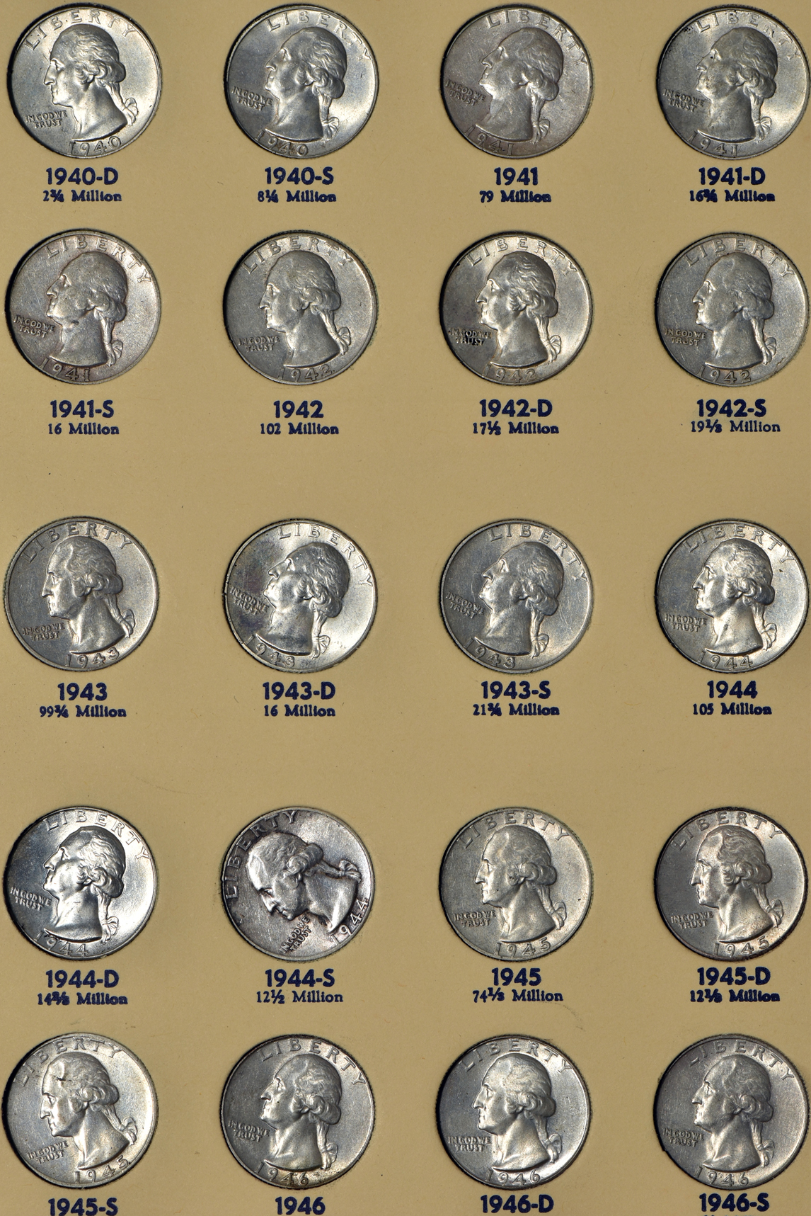 Complete collection of Washington quarters 1932 through 1974-D, and a complete collection of Franklin half-dollars, both in Library of Coins albums