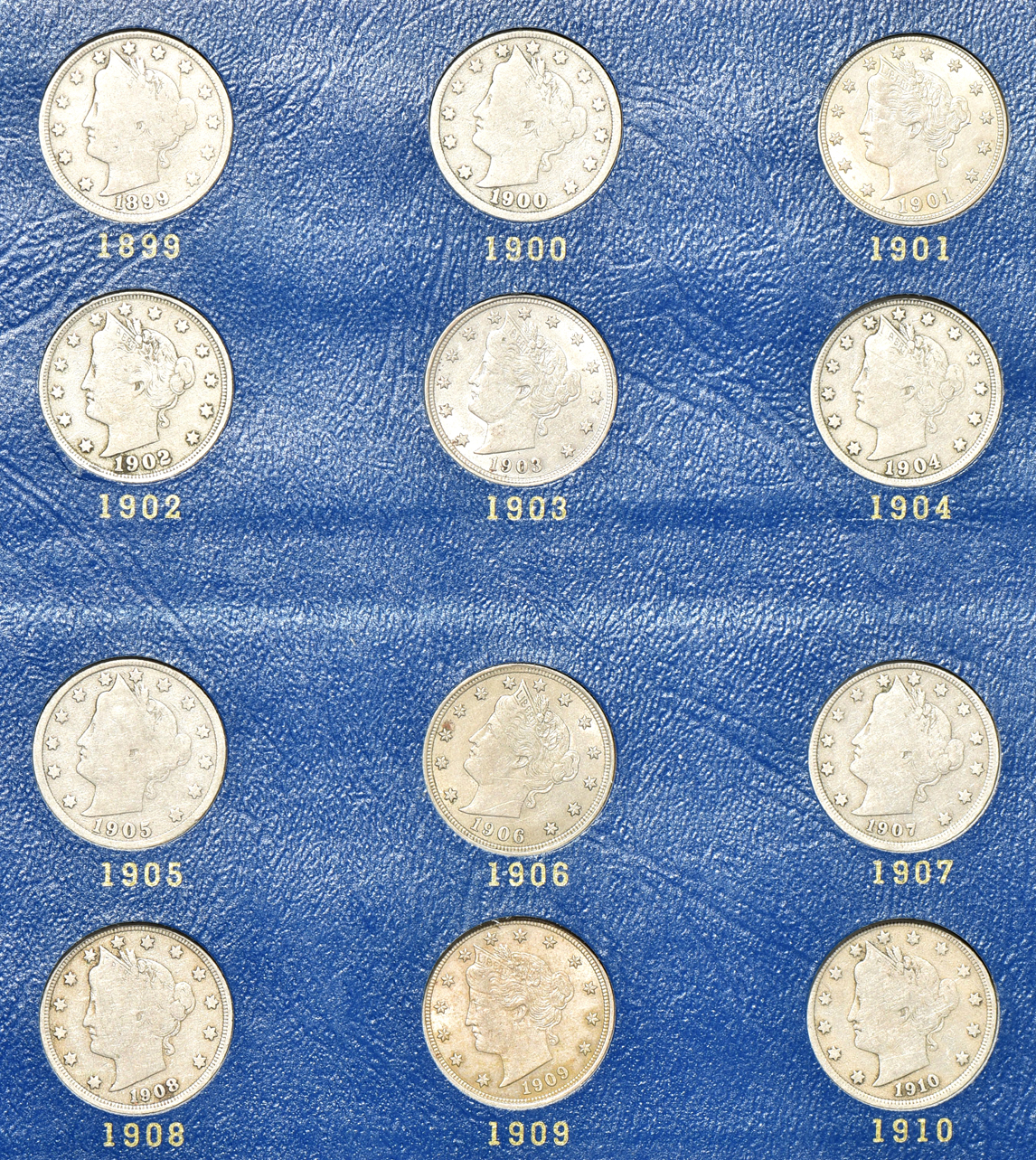 Complete collection of Liberty nickels in a Whitman 9407 album
