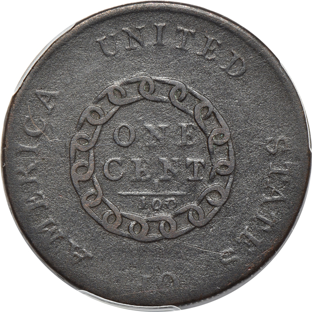 1793 Chain America PCGS F details/environmental damage