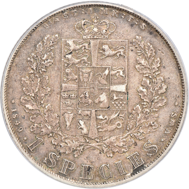 Multiple - Three German coins and a Demark speciedaler, all PCGS