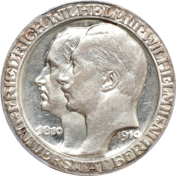 Multiple - Three German coins and a Demark speciedaler, all PCGS