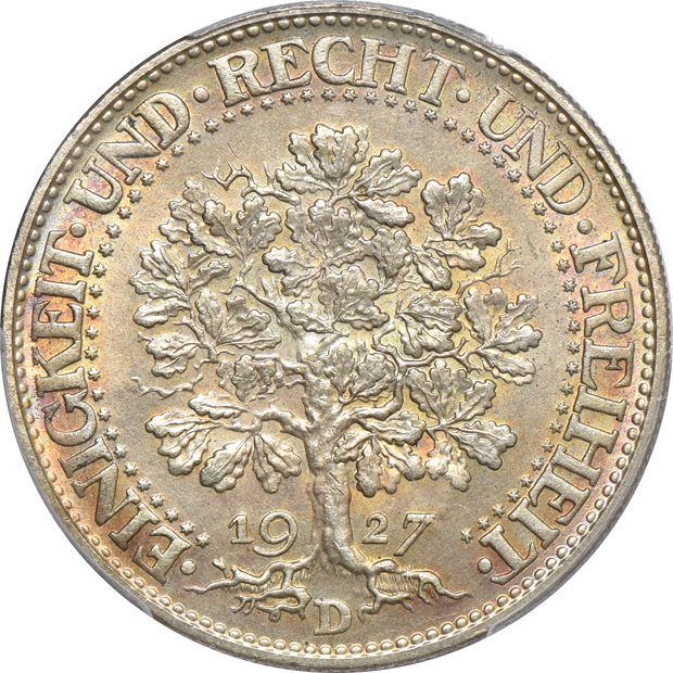 Germany - A 3 mark and three 5 mark, all PCGS