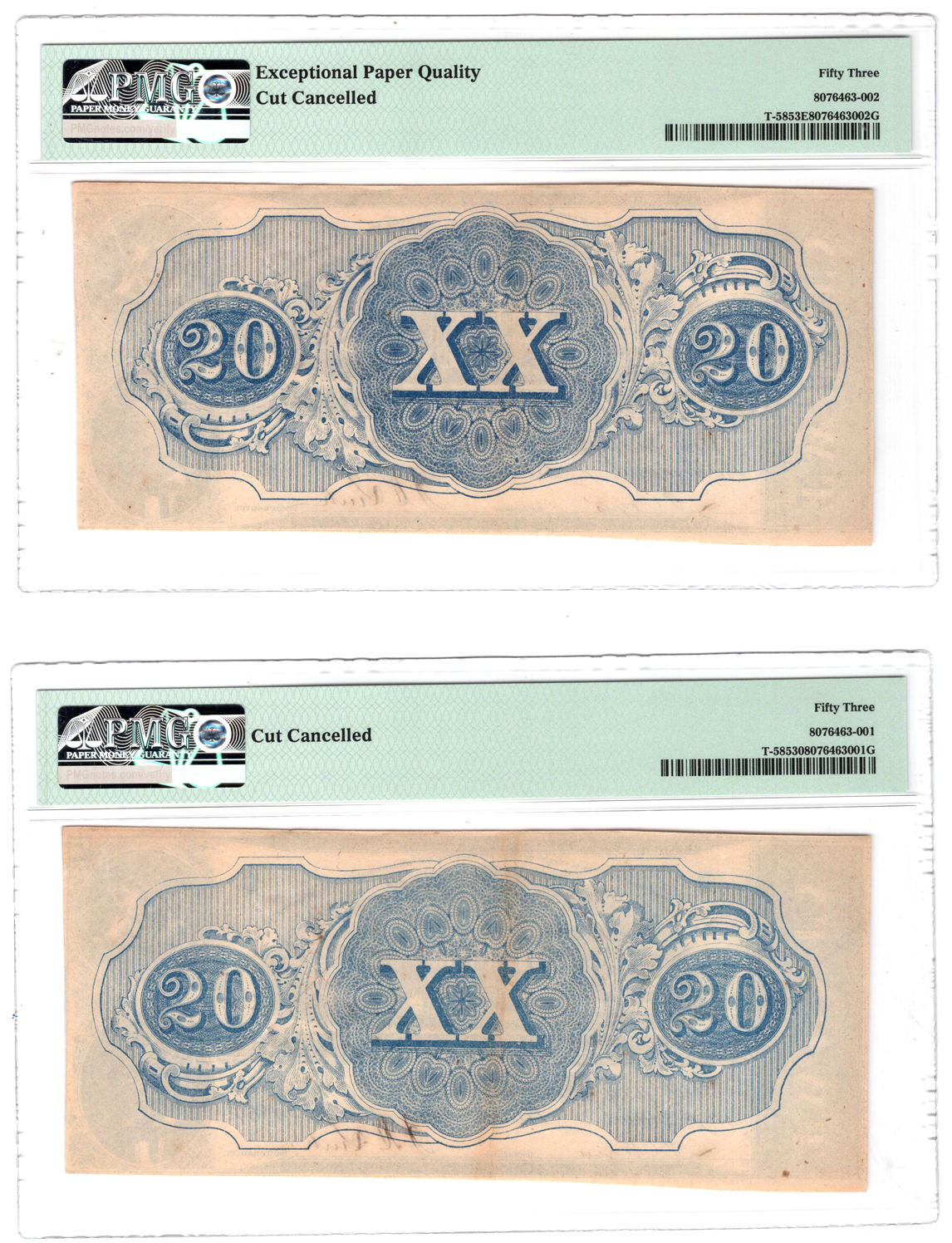 Four Confederate States of America notes certified by PMG