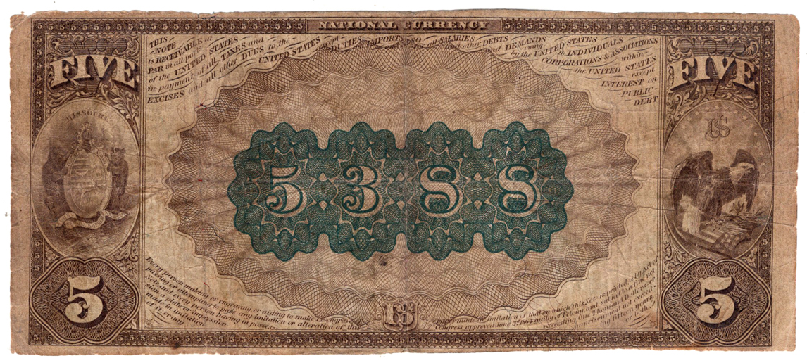 1882 $5 Brown Back - Washington, MO Charter #5388 - VG