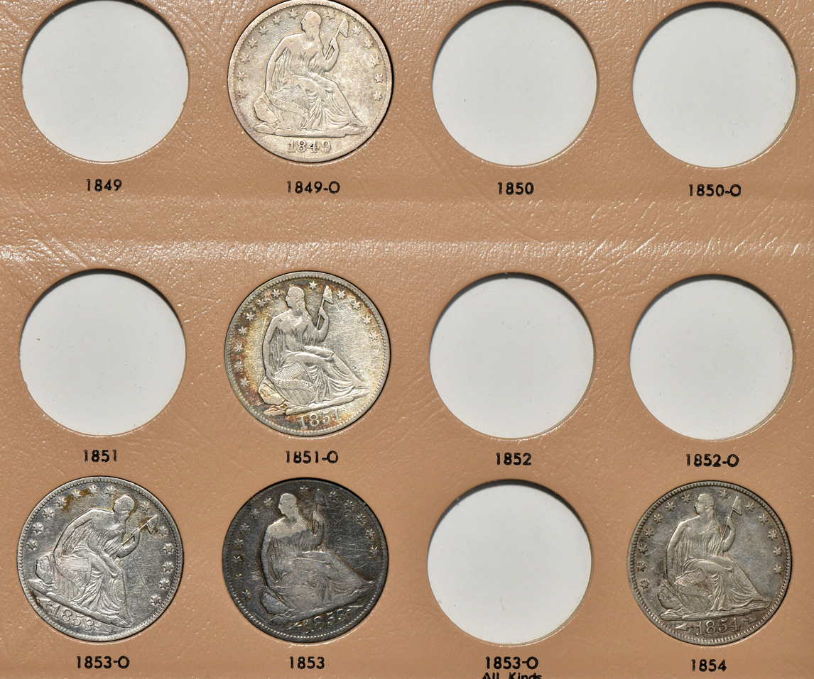 Collection of 50 different Liberty Seated half-dollars in a Dansco 6152 album
