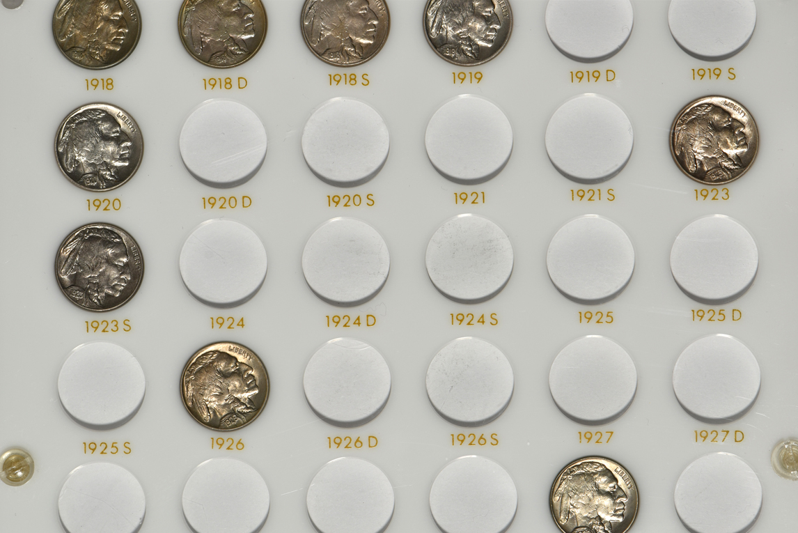 Collection of 25 Buffalo nickels in a Capital Plastics holder