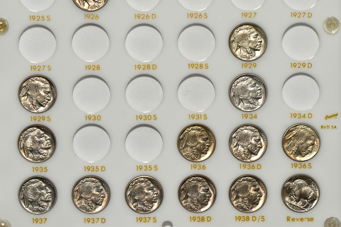 Collection of 25 Buffalo nickels in a Capital Plastics holder