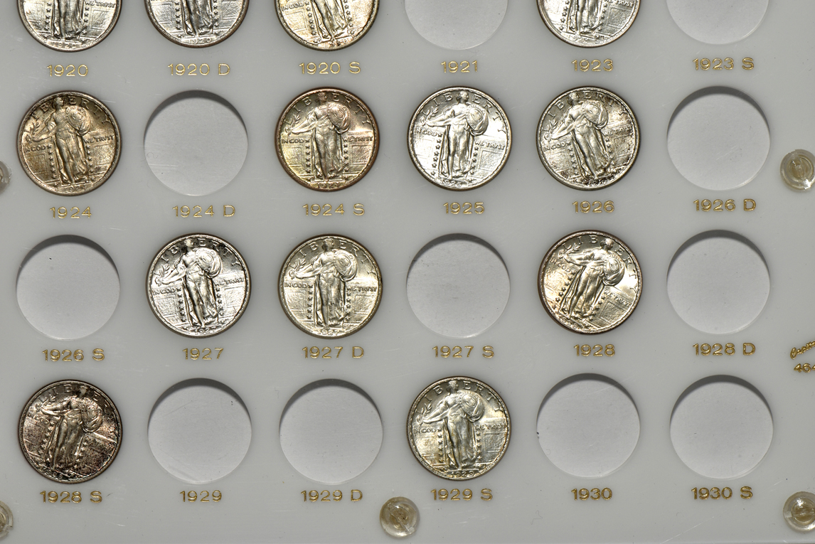 Collection of 20 different Standing Liberty quarters in a Capital Plastics holder