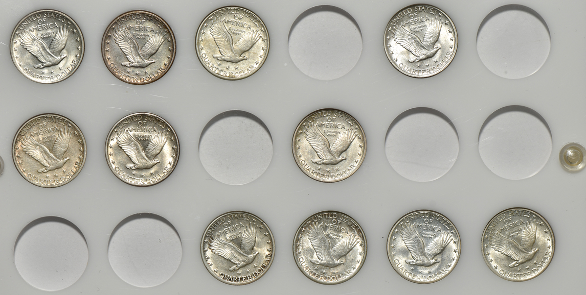 Collection of 20 different Standing Liberty quarters in a Capital Plastics holder