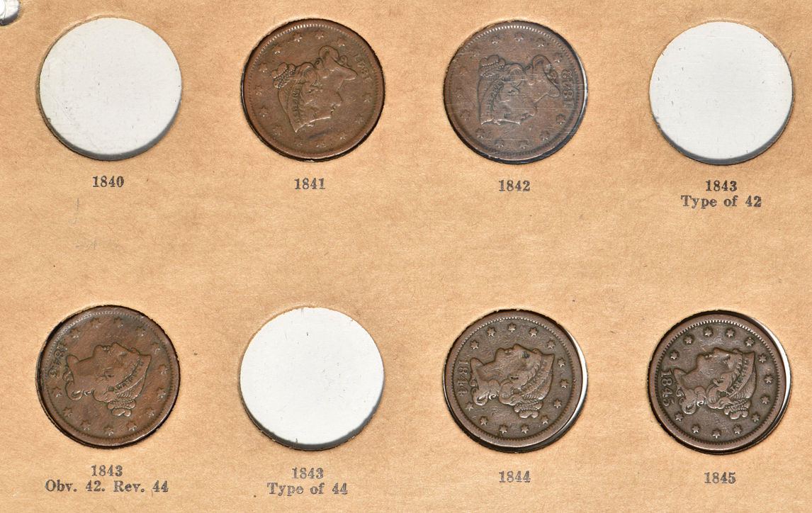Collection of 28 different large cents and 130 small cents in a Wayte Raymond National Coin album