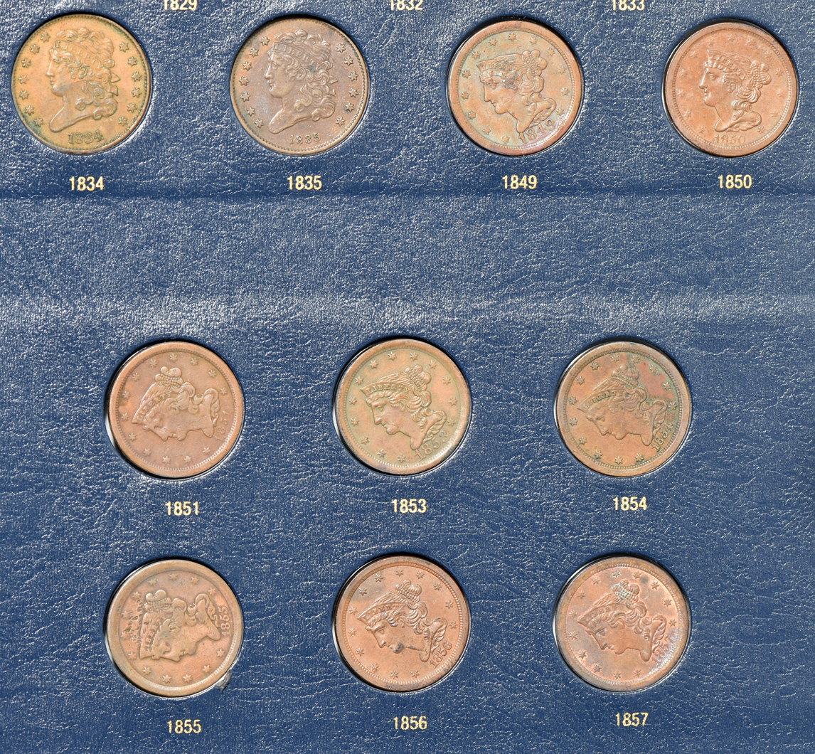 Collection of 25 half-cents in a Whitman Classic 9109 album
