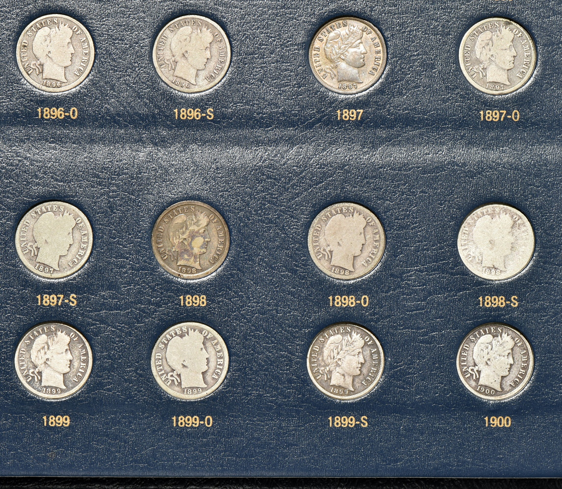 Collection of Barber dimes in a Whitman Classic 9117 album
