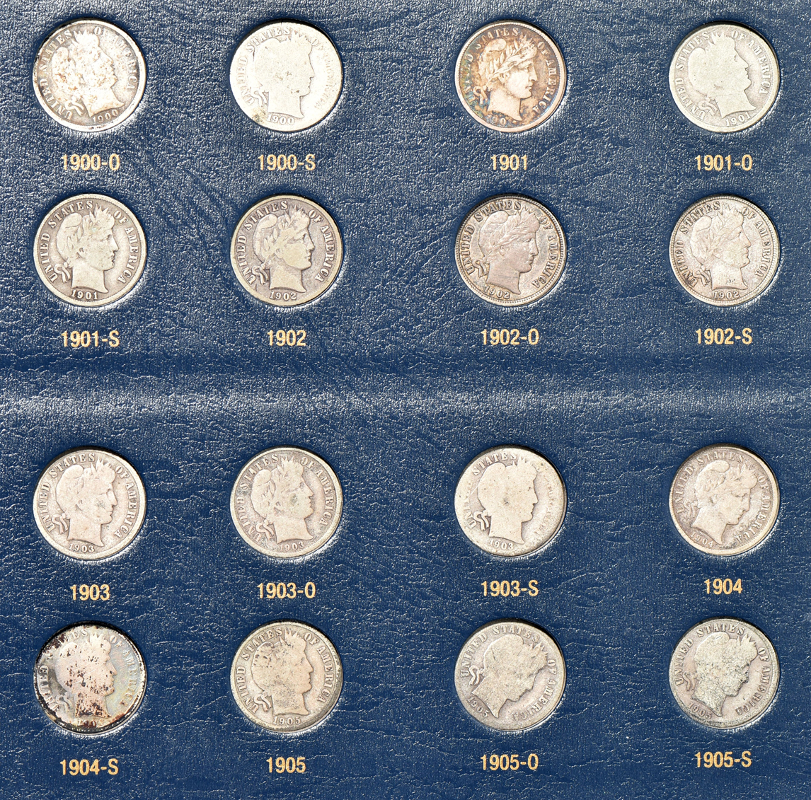 Collection of Barber dimes in a Whitman Classic 9117 album