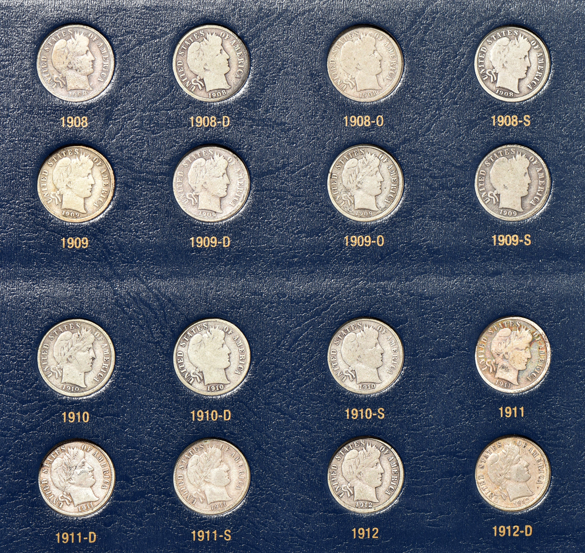 Collection of Barber dimes in a Whitman Classic 9117 album