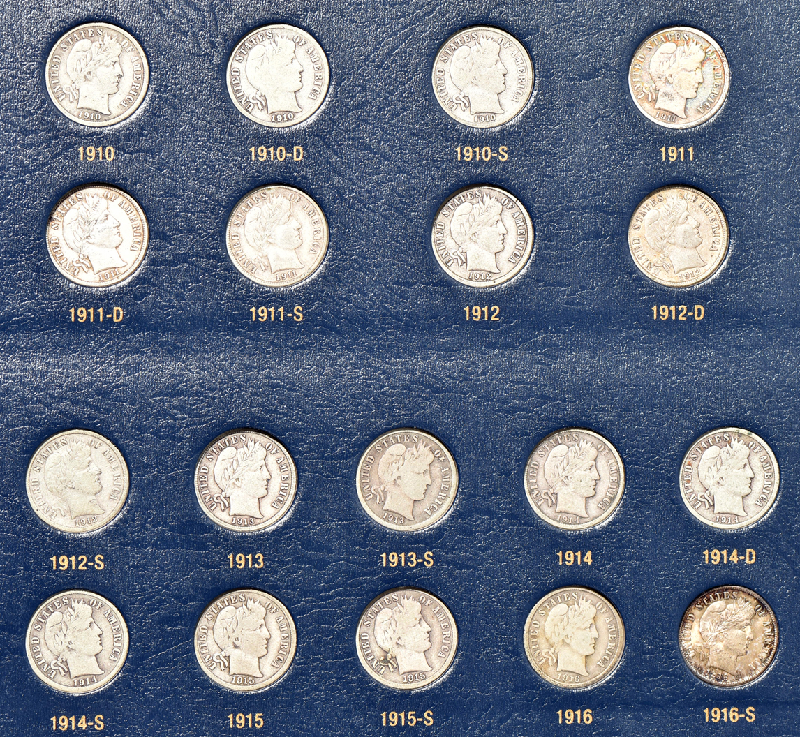 Collection of Barber dimes in a Whitman Classic 9117 album