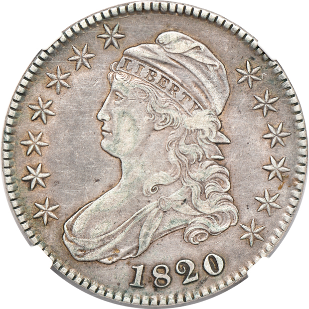 1820 Large Date, Square 2 No Knob NGC XF-40, and an 1827 Square Base 2 PCGS AU-50 CAC