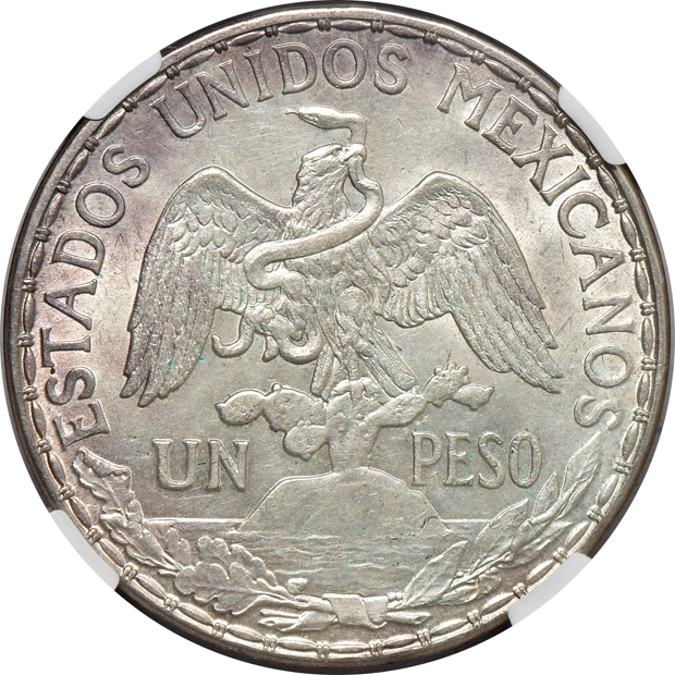 Mexico - 1913 peso MS-64, and a 1950-Mo 5 peso MS-66, both NGC