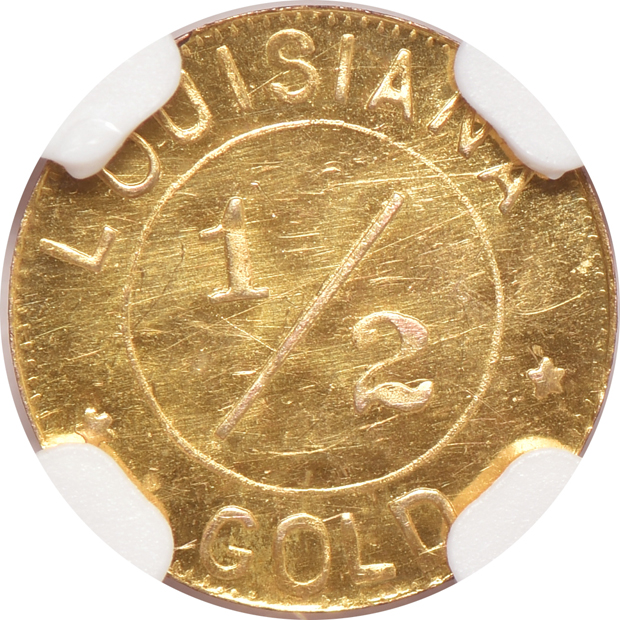 1904 Louisiana Purchase Expo - H-61-310 1/4 gold token 10 stars MS-67 DPL, and a H-61-330 1/2 gold token MS-64 DPL, both NGC