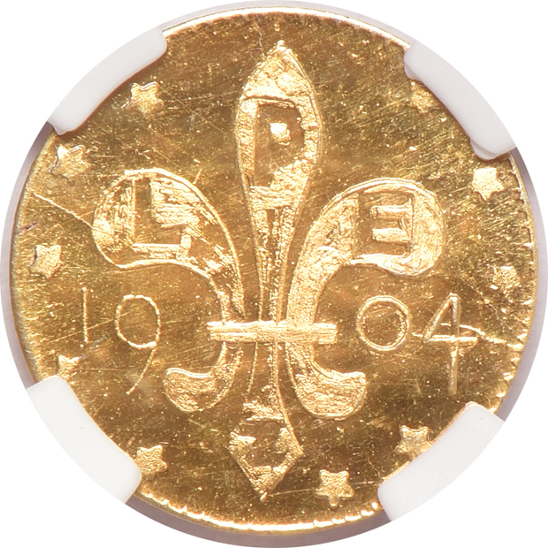 1904 Louisiana Purchase Expo - H-61-310 1/4 gold token 10 stars MS-67 DPL, and a H-61-330 1/2 gold token MS-64 DPL, both NGC