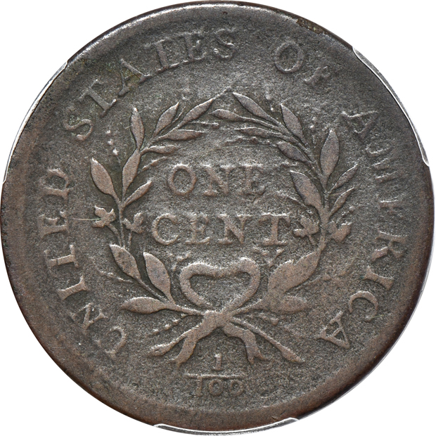 1793 Wreath, Vine, and Bars PCGS F details/corrosion removed