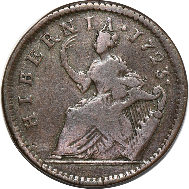 Group of seven Wood's Hibernia coins