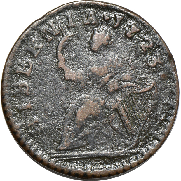 Group of seven Wood's Hibernia coins