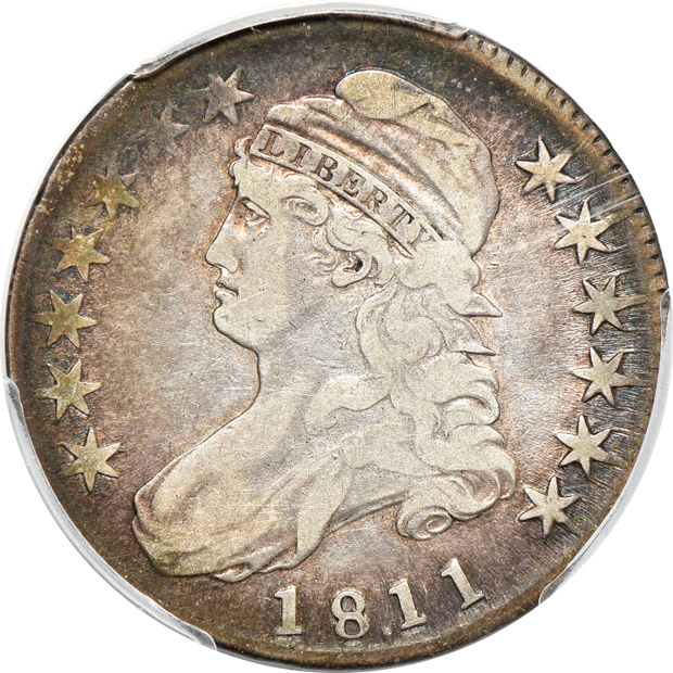 1811/10 VF-25, and an 1818/7 Small 8 XF-40, both PCGS