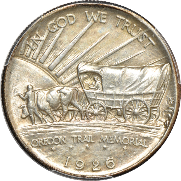 1926 Oregon MS-64, 1936 Oregon MS-64, and 1937-D Oregon MS-66, all PCGS