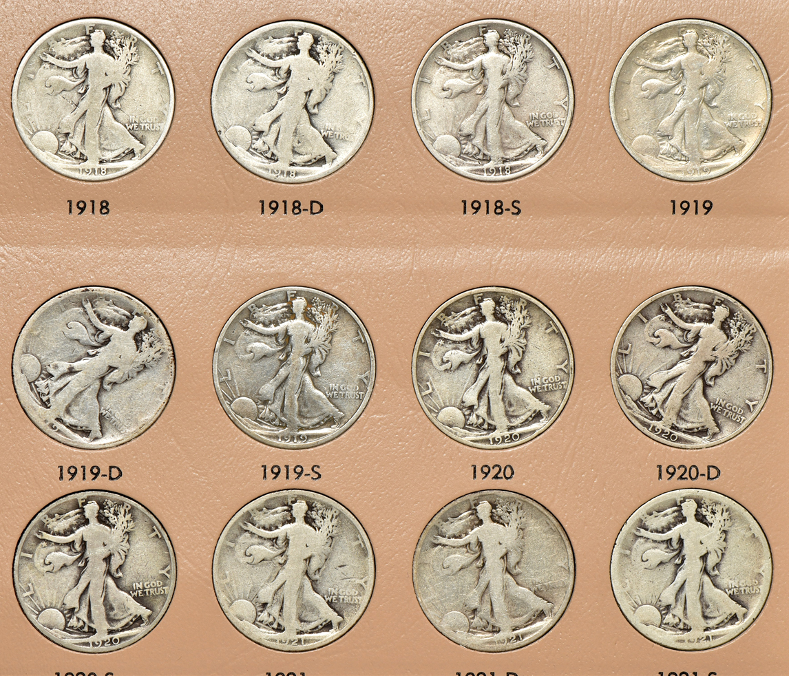 Complete collection of Walking Liberty half-dollars in a Dansco 7160 album
