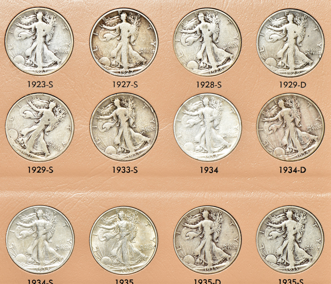 Complete collection of Walking Liberty half-dollars in a Dansco 7160 album