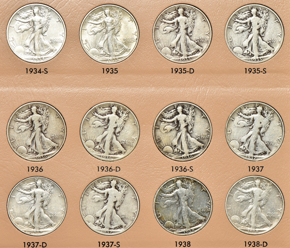 Complete collection of Walking Liberty half-dollars in a Dansco 7160 album