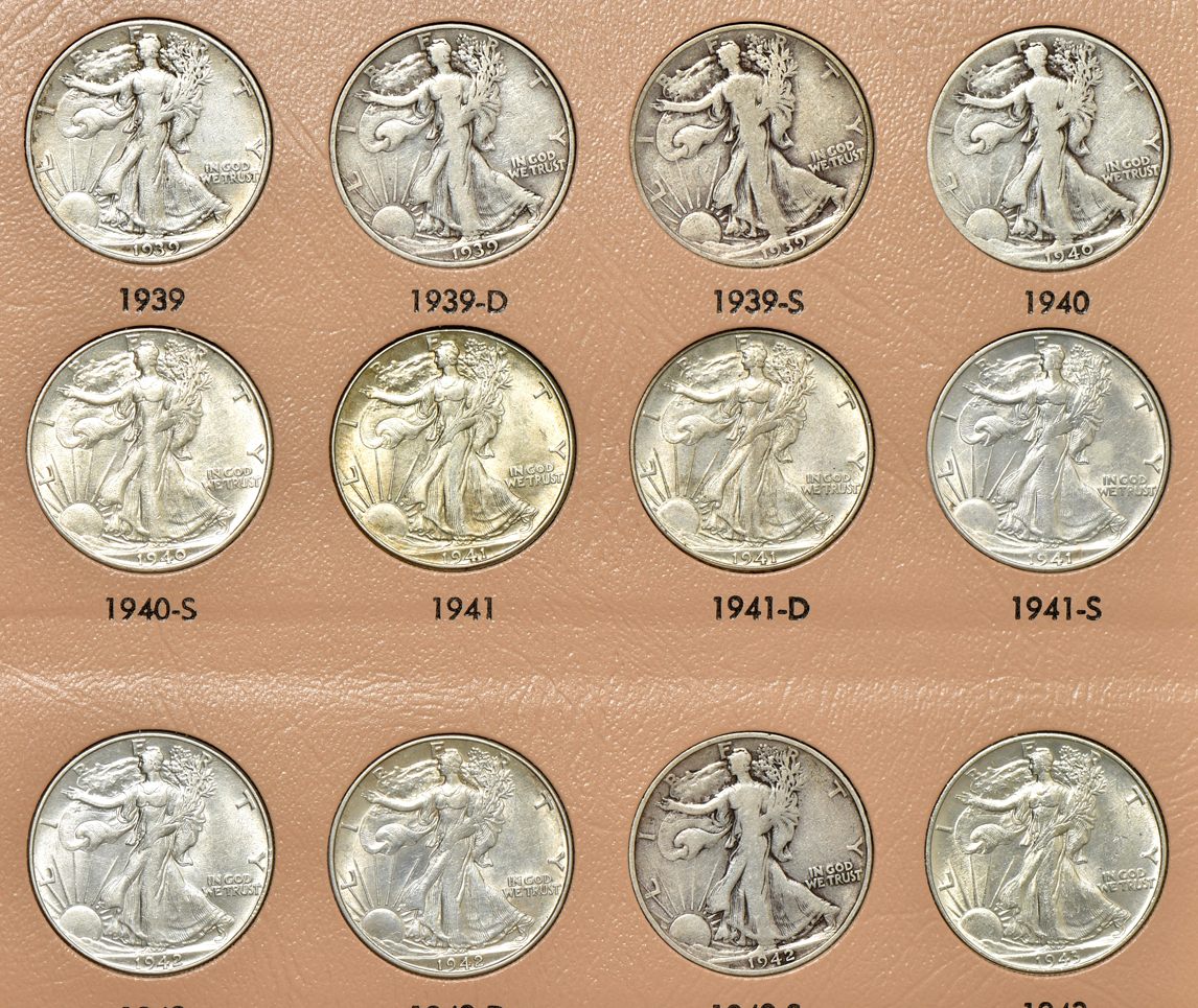 Complete collection of Walking Liberty half-dollars in a Dansco 7160 album