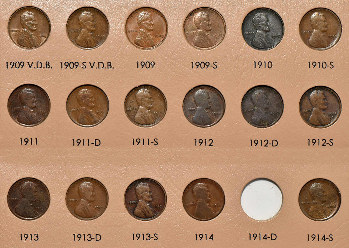 Complete collection of Lincoln wheat cents in a Dansco 7103 album