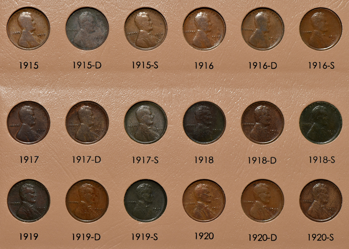 Complete collection of Lincoln wheat cents in a Dansco 7103 album