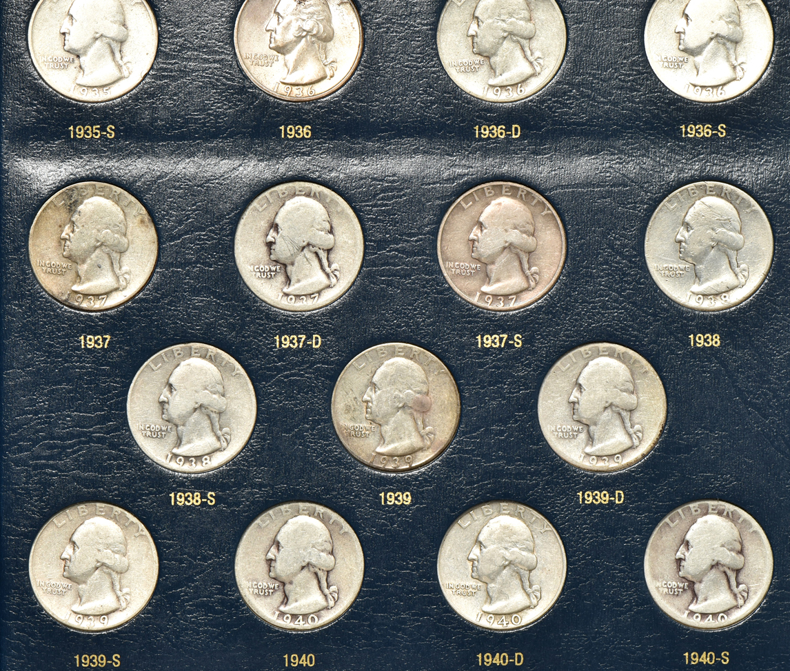Collection of Washington quarters 1932 through 1965 in a Whitman Classic 9122 album