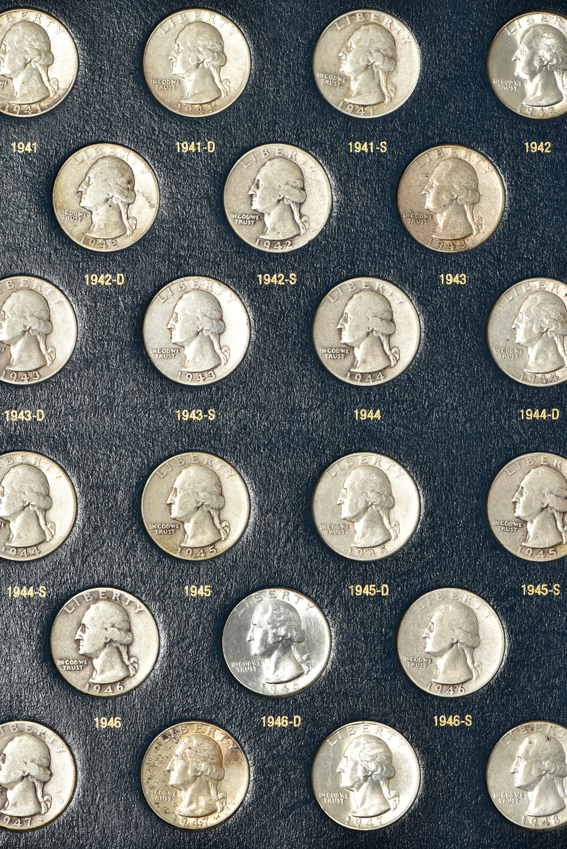 Collection of Washington quarters 1932 through 1965 in a Whitman Classic 9122 album