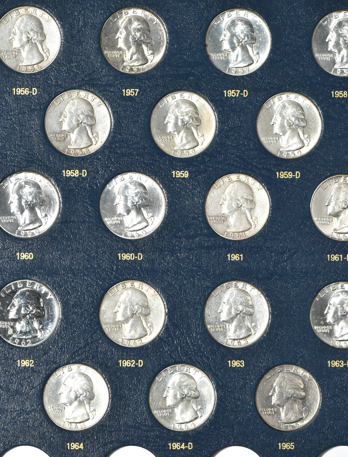 Collection of Washington quarters 1932 through 1965 in a Whitman Classic 9122 album