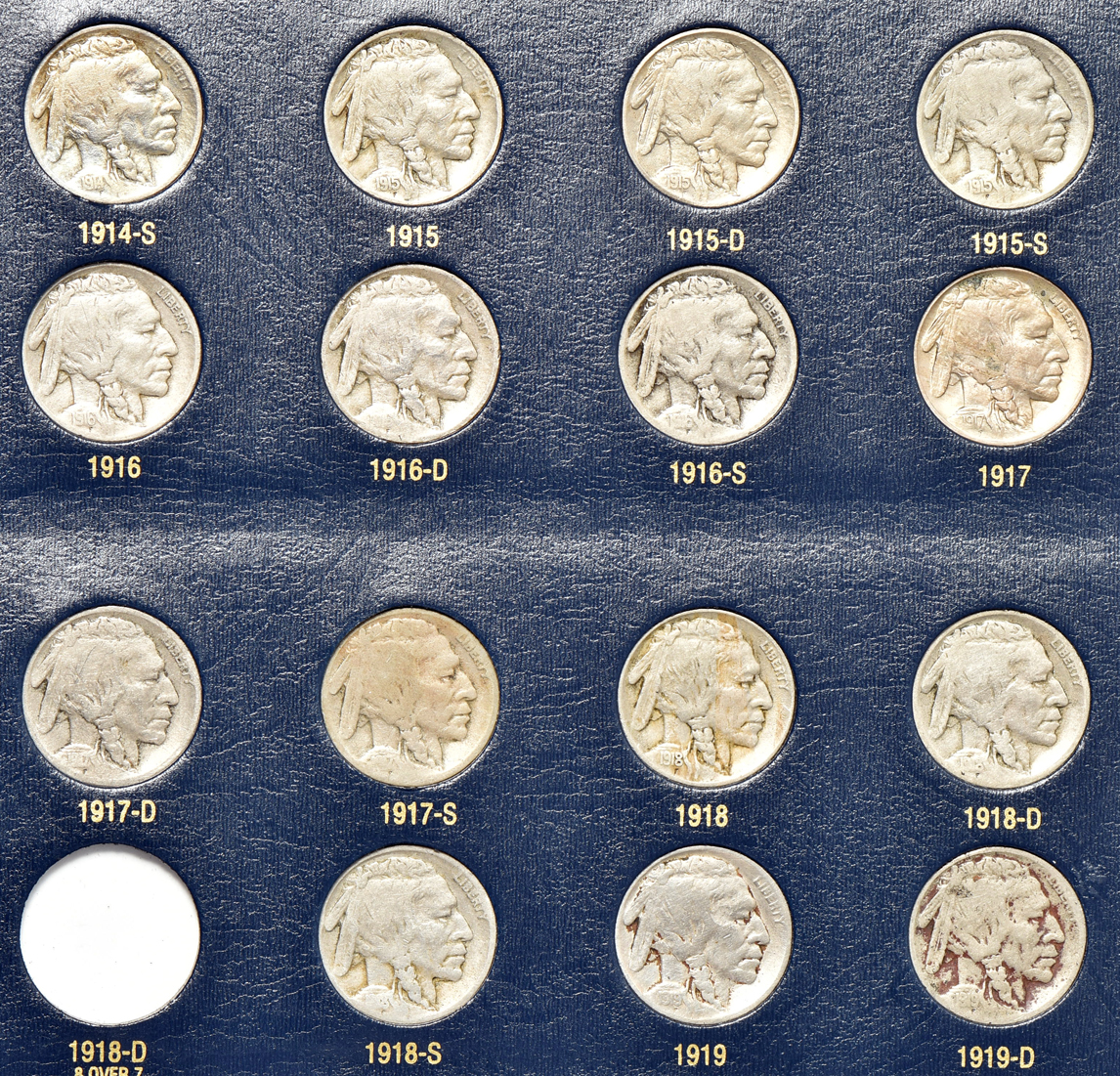 Complete collection of Buffalo nickels in a Whitman Classic 9115 album