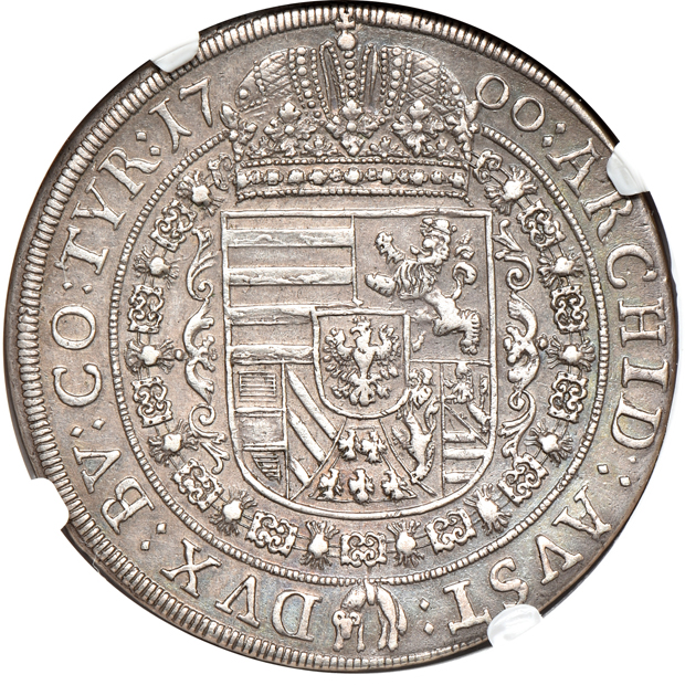Multiple - 1632 Austria taler, 1700 Austria taler, and a 1755-MMA Russia rouble, all NGC XF-45