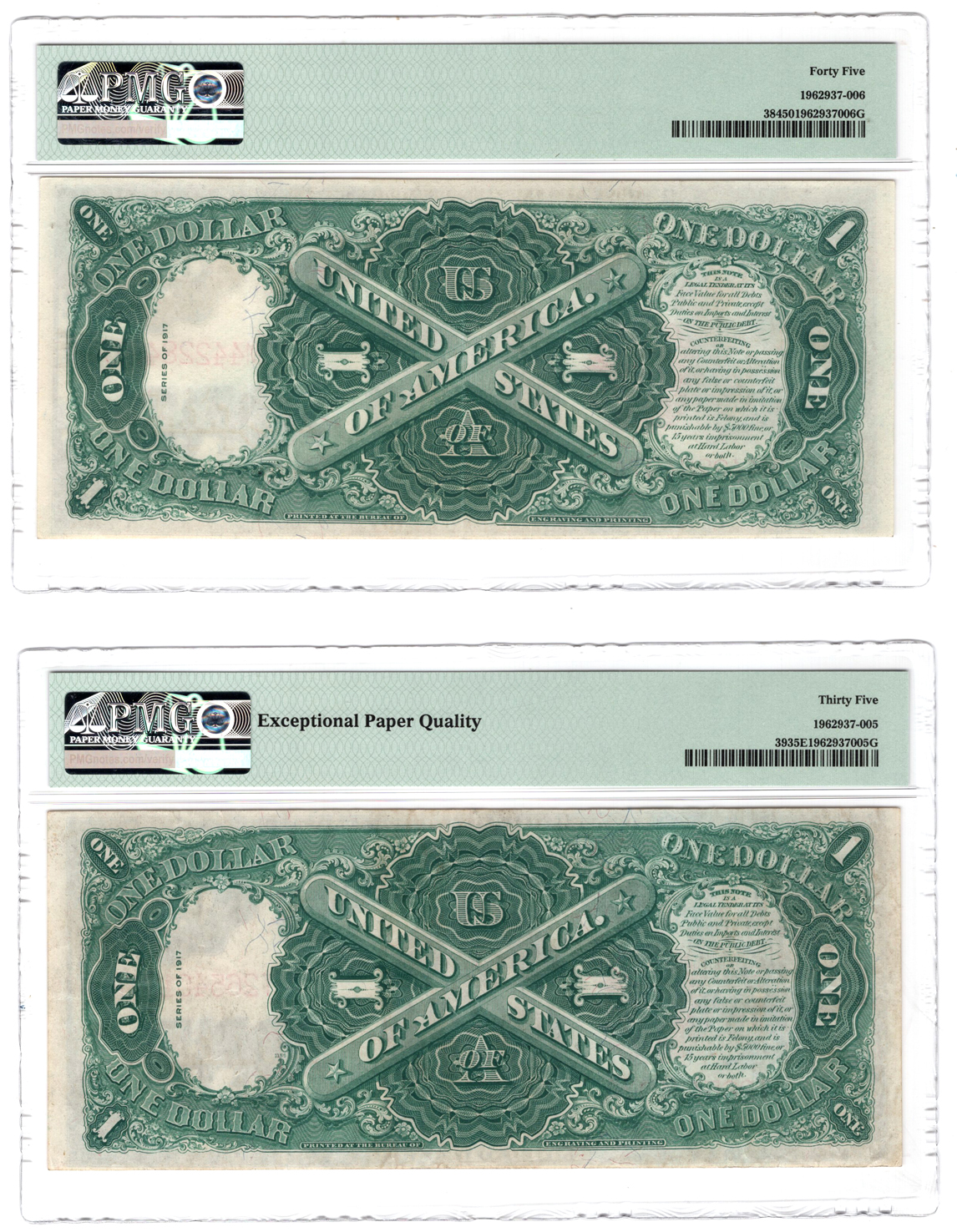Four Legal Tender notes and two Federal Reserve Bank Notes